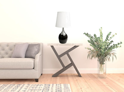 25" Black and Silver Gourd Table Lamp With White Tapered Drum Shade