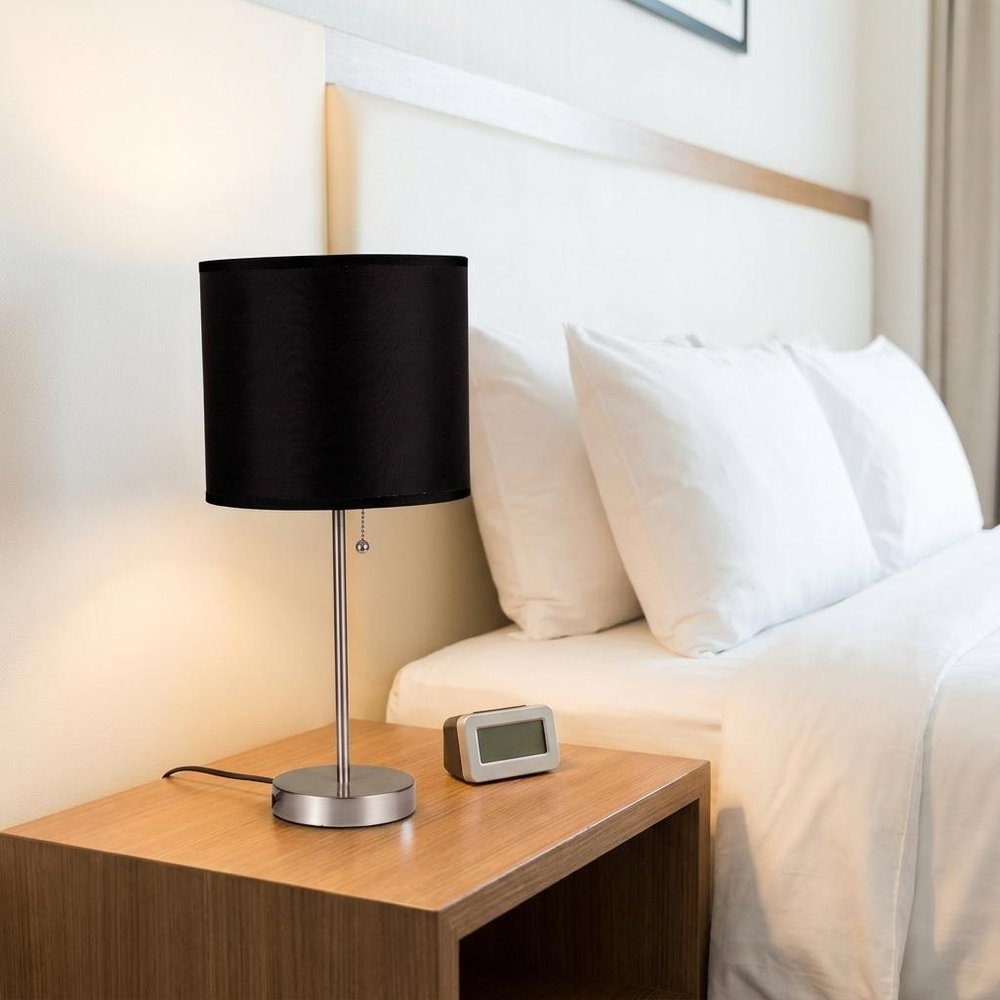 16" Silver Metal Candlestick Table Lamp With Black Classic Drum Shade