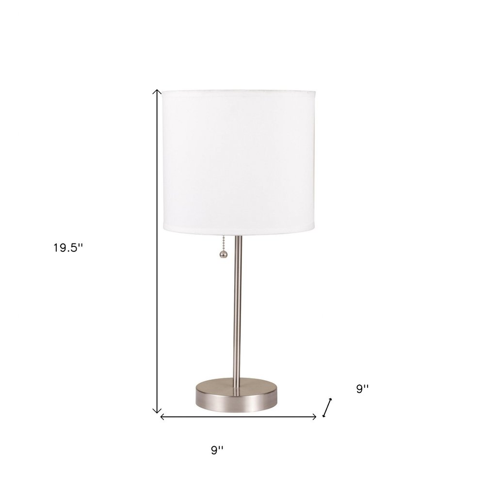 16" Silver Metal Candlestick Table Lamp With Black Classic Drum Shade