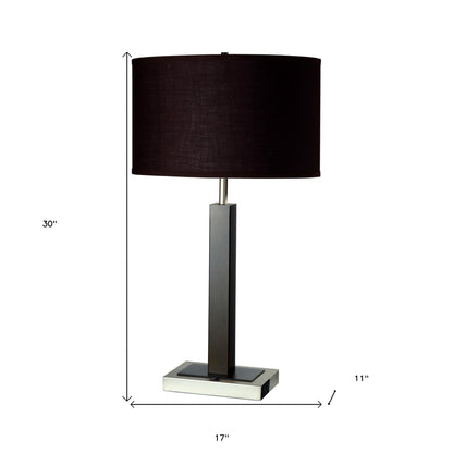 30" Black Polyresin Table Lamp With Brown Classic Drum Shade