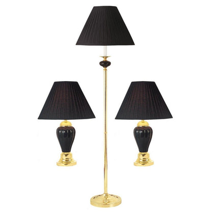 Set of Three 64" Black Urn Bedside Lamps With Empire Shades