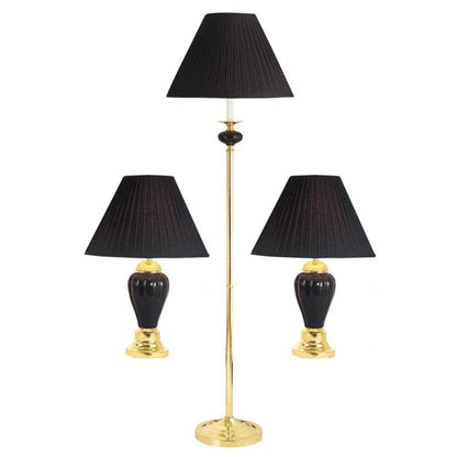 Set of Three 64" Black Urn Bedside Lamps With Empire Shades