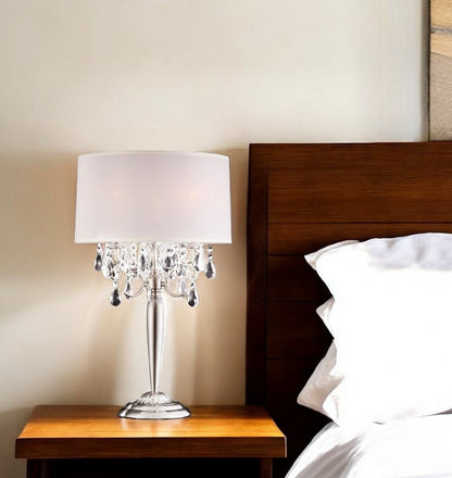 Glam Silver Scroll Chandelier Faux Crystal Table Lamp