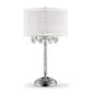 30" Silver Metal And Faux Crystal Three Light Table Lamp With White Drum Shade