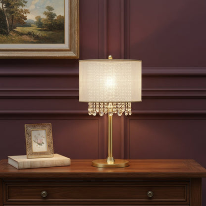 30" Gold Metal Novelty Bedside With White Drum Shade