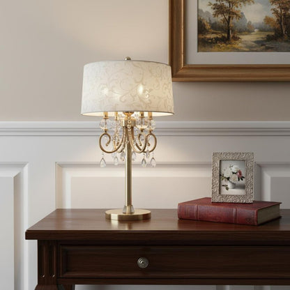 33" Gold Metal Four Light Bedside Table Lamp With Gold Shade