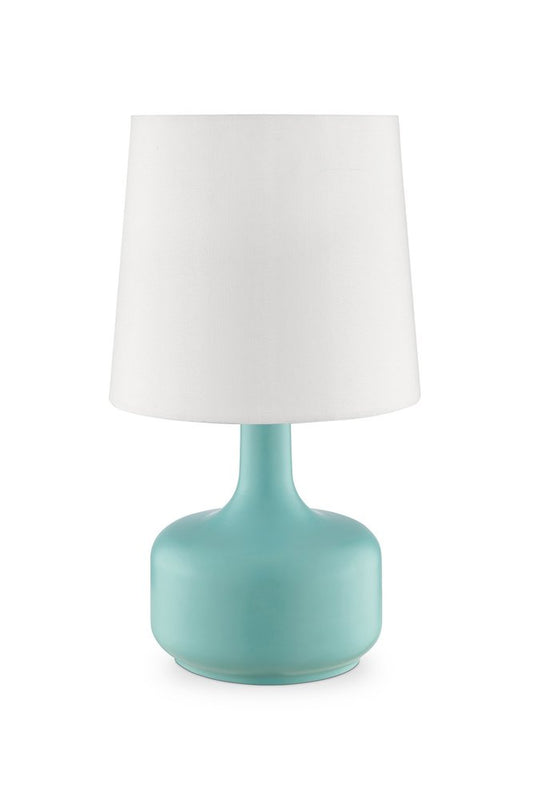 17" White Metal Bedside Table Lamp With Off-White Shade