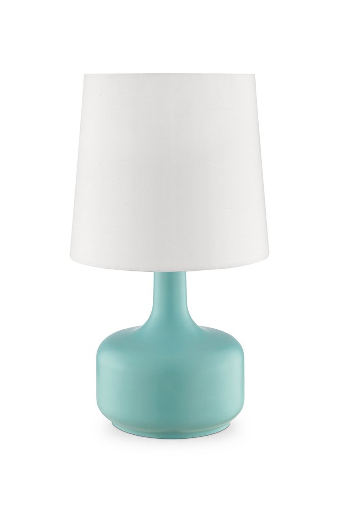 17" White Metal Bedside Table Lamp With Off-White Shade
