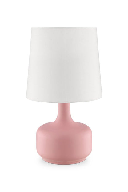 17" White Metal Bedside Table Lamp With Off-White Shade
