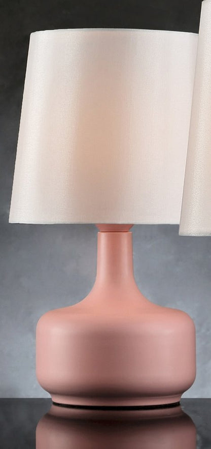 17" White Metal Bedside Table Lamp With Off-White Shade