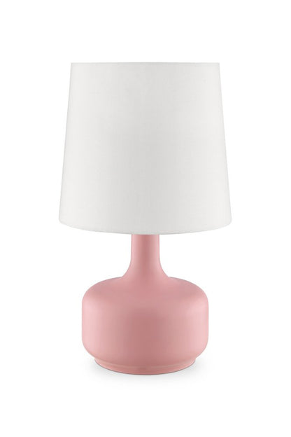 17" White Metal Bedside Table Lamp With Off-White Shade