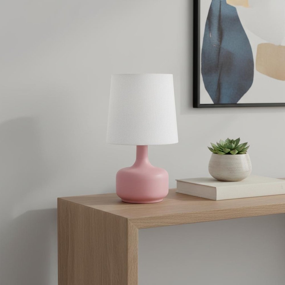 17" Blue Metal Bedside Table Lamp With White Shade