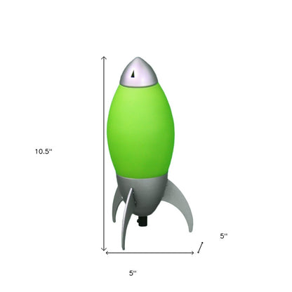 11" Green And Silver Acrylic And Metal Rocket Shaped Bedside Lamp