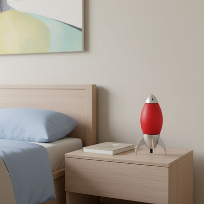 11" Yellow And Silver Acrylic And Metal Rocket Shaped Bedside Lamp