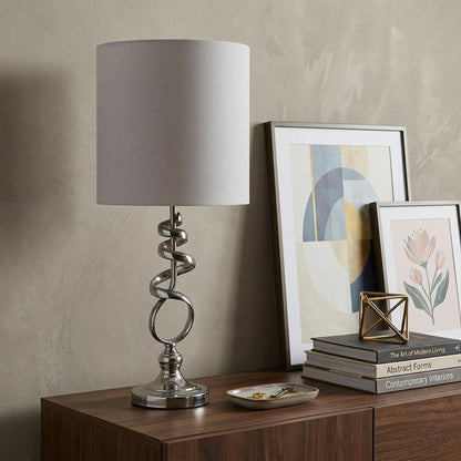 22" Nickel Bedside Table Lamp With Off White Drum Shade