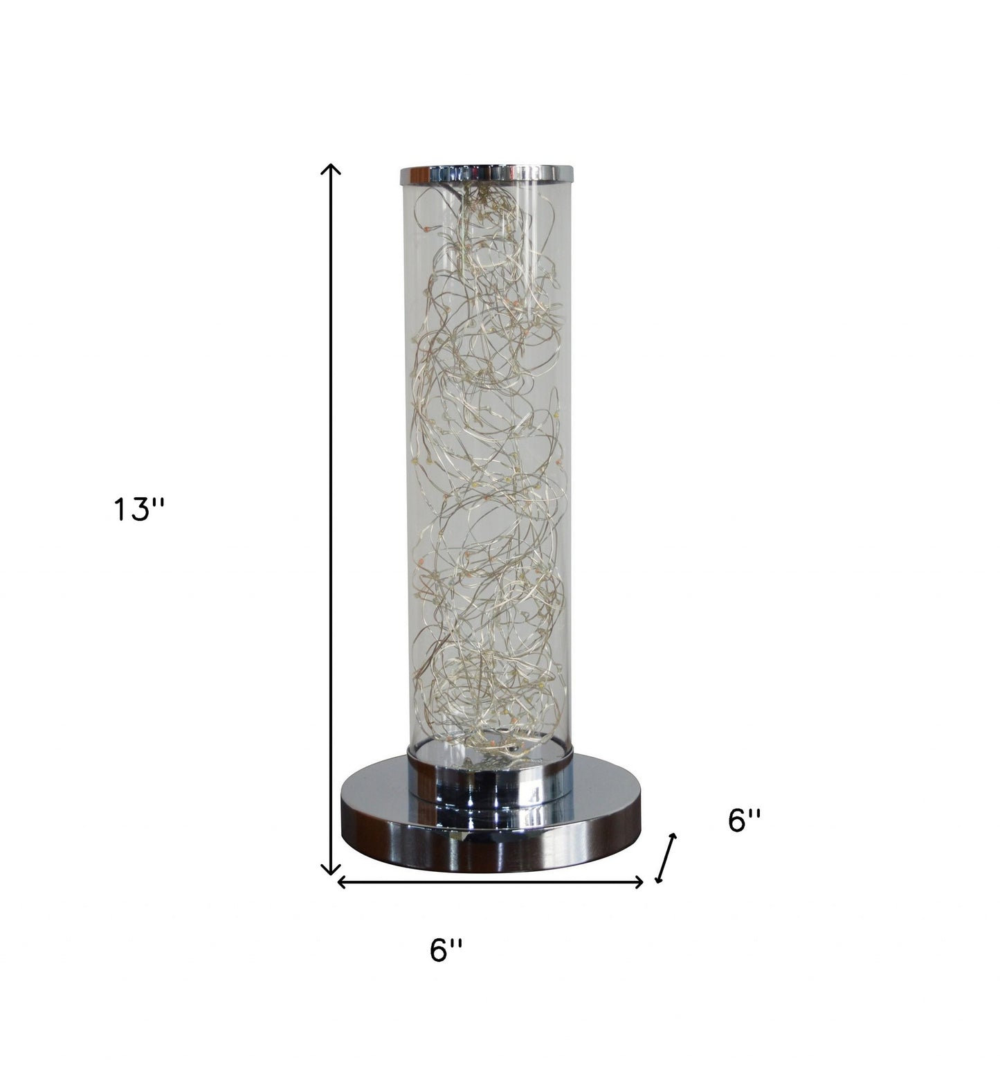 13" Silver Metal Column LED Rope Table Lamp With Clear