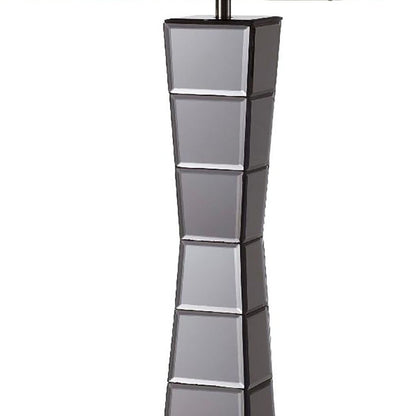 Black Glass Tower Table Lamp with Beige Fabric Shade