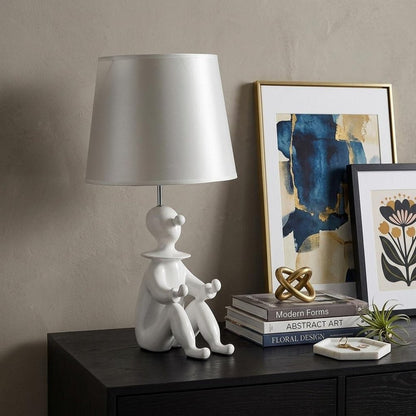 21" White Novelty Clown Table Lamp With White Empire Shade