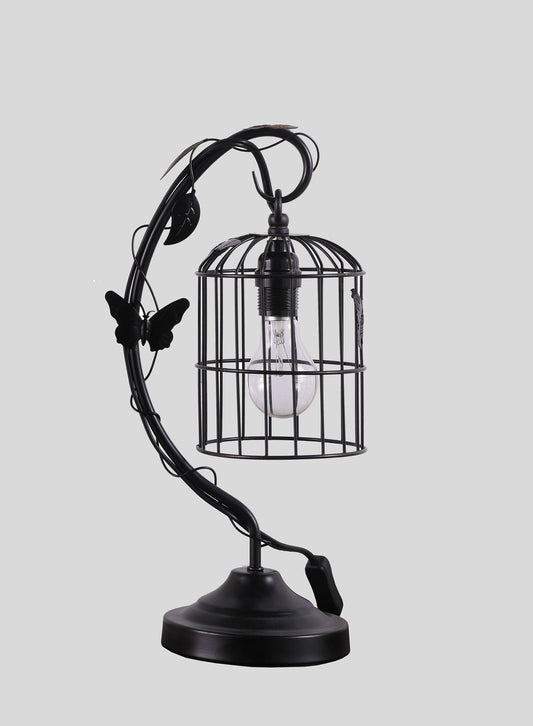 18" Black Bedside Table Lamp With Black Cage Shade