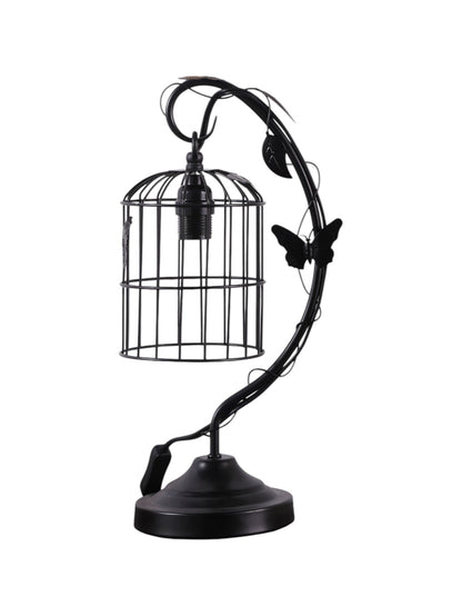 18" Black Bedside Table Lamp With Black Cage Shade