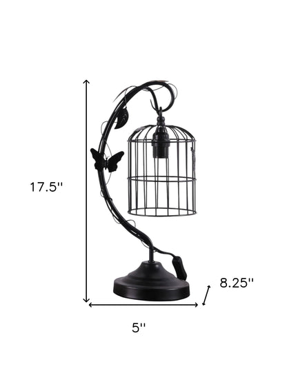 18" Black Bedside Table Lamp With Black Cage Shade