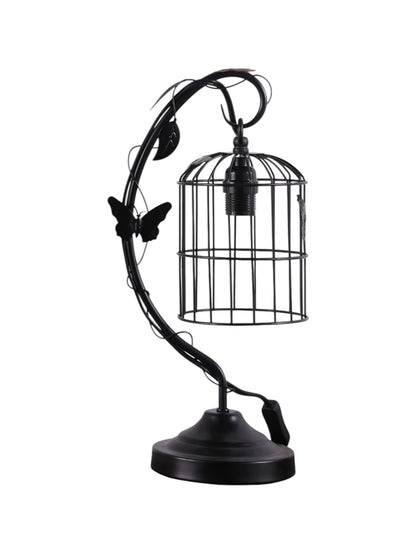 18" Black Bedside Table Lamp With Black Cage Shade