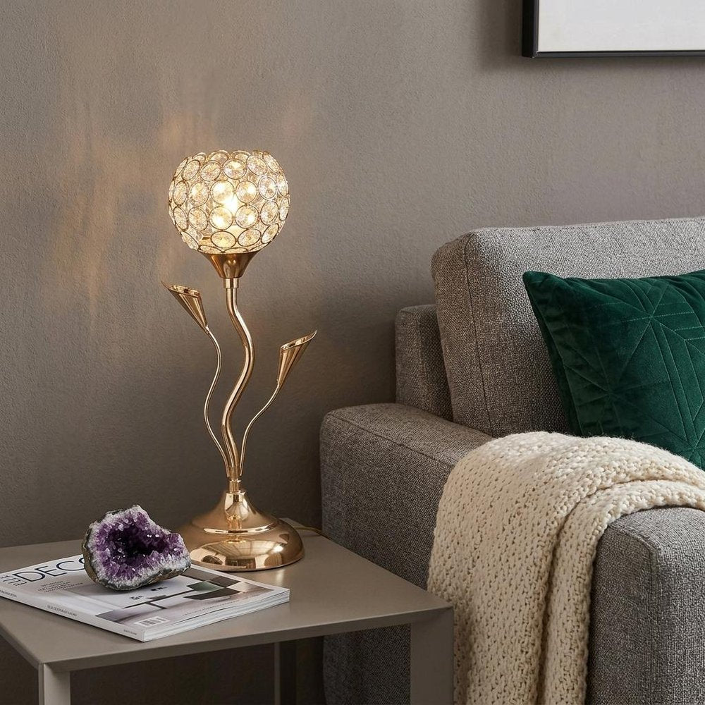 14" Gold Bedside Table Lamp With Clear Novelty Shade