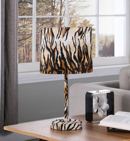 19" Brown And Black Bedside Table Lamp With Brown And Black Drum Shade