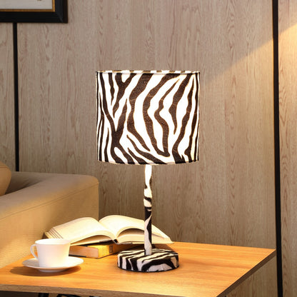 19" Orange And Black Metal Bedside Table Lamp With Orange And Black Drum Shade