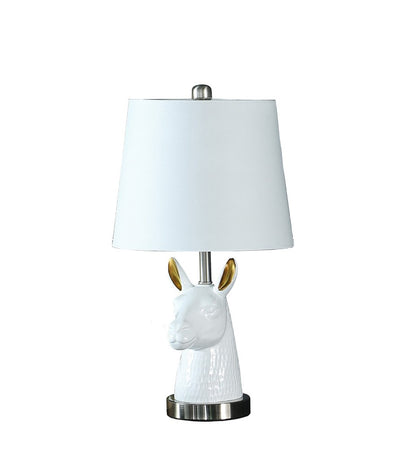 21" Silver And White Novelty Llama Lamp With White Drum Shade