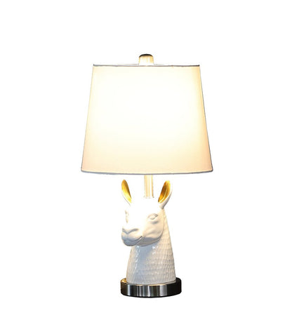 21" Silver And White Novelty Llama Lamp With White Drum Shade