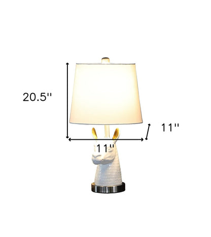 21" Silver And White Novelty Llama Lamp With White Drum Shade