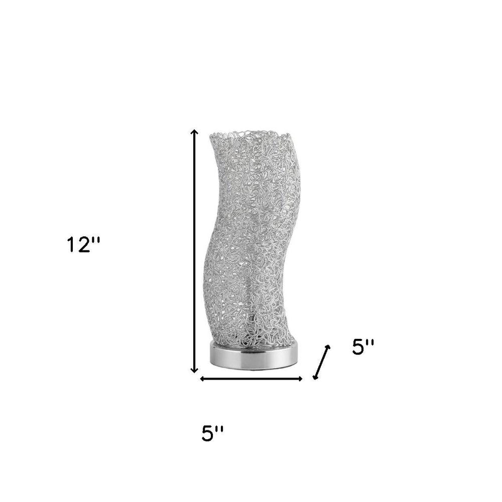 12" Silver Bedside Table Lamp With Silver Swirl Novelty Shade