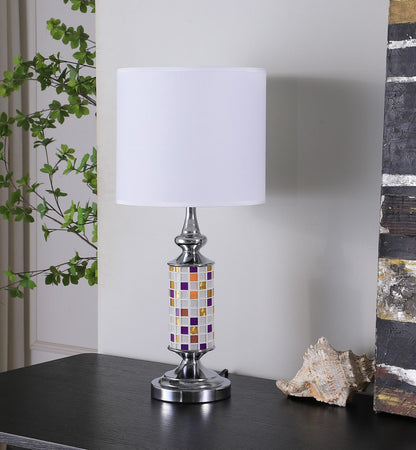 24" Silver Bedside Table Lamp With White Drum Shade