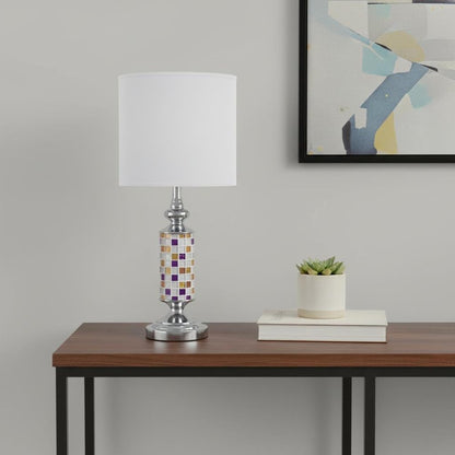 24" Silver Bedside Table Lamp With White Drum Shade