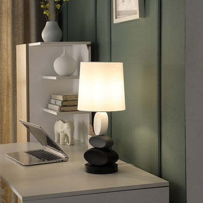 19" Black Gray and White Metal Table Lamp With White Drum Shade