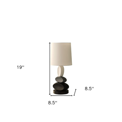 19" Black Gray and White Metal Table Lamp With White Drum Shade