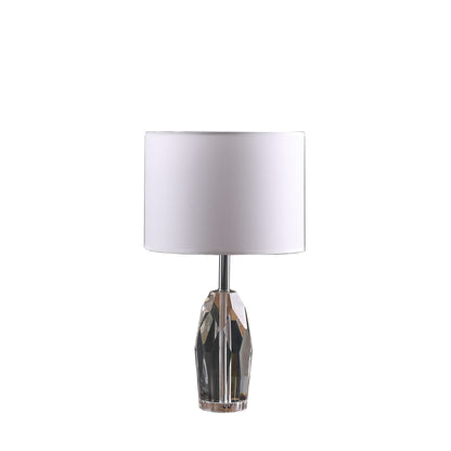 19" Chrome and Faceted Crystal Urn Table Lamp With White Drum Shade