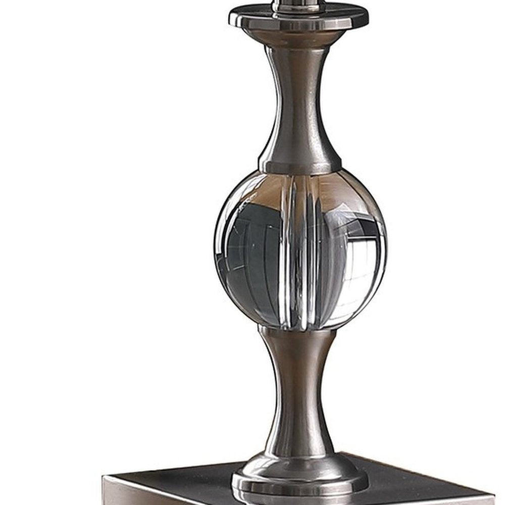 20" Silver Bedside Table Lamp With White Drum Shade