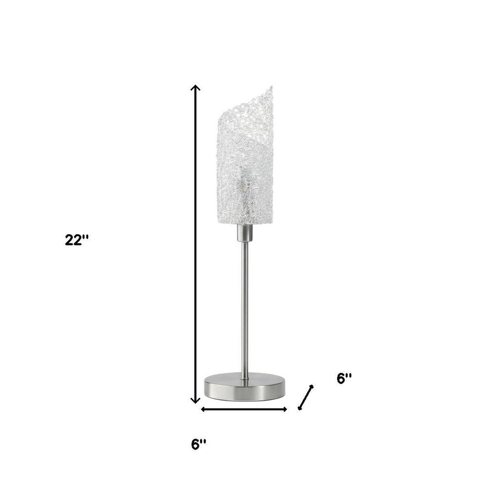 22" Silver Bedside Table Lamp With White Swirl Novelty Shade