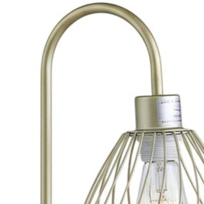 21" Gold Bedside Table Lamp With Gold Cage Shade