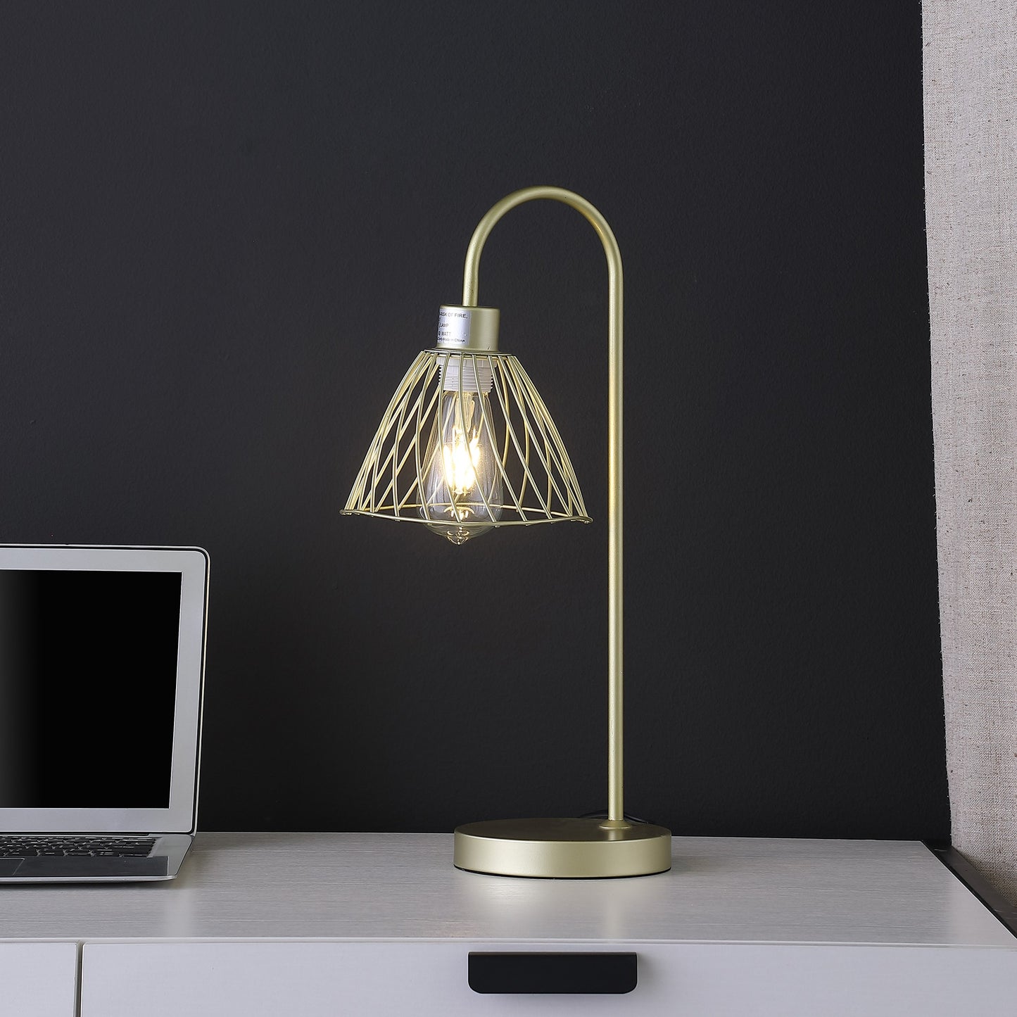 21" Gold Bedside Table Lamp With Gold Cage Shade