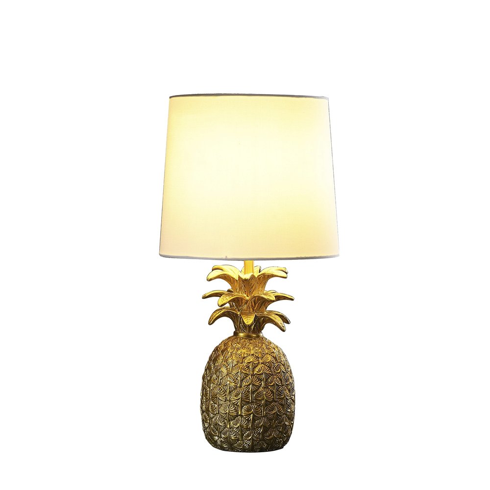 17" Gold Pineapple Table Lamp With White Empire Shade