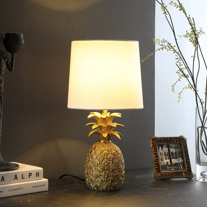 17" Gold Pineapple Table Lamp With White Empire Shade