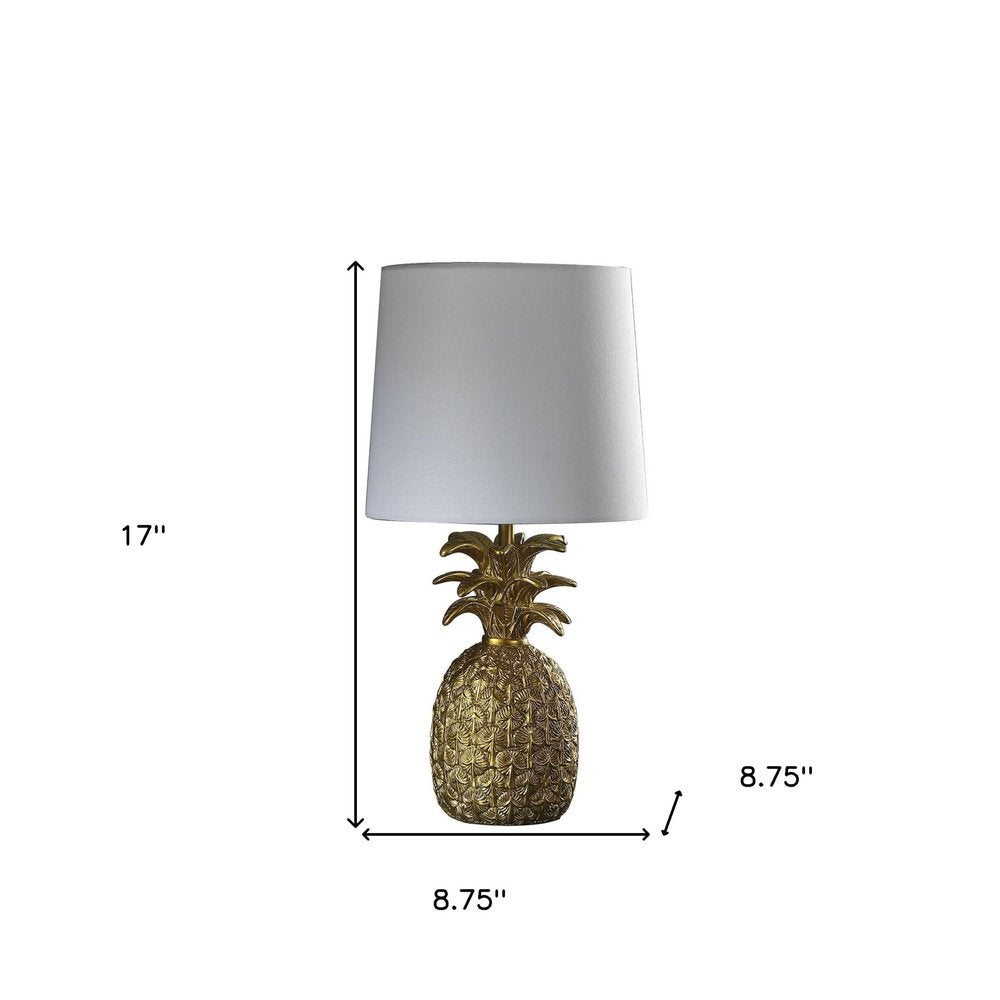 17" Gold Pineapple Table Lamp With White Empire Shade