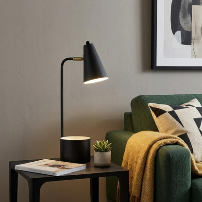 20" Black Desk Table Lamp With Black Cone Shade