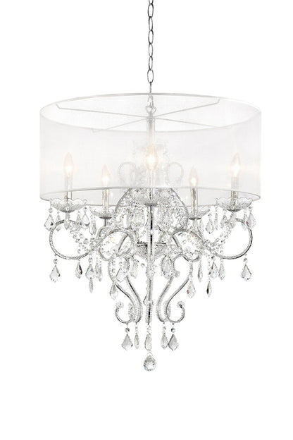 Glam Silver Faux Crystal Hanging Celing Lamp with See Thru Shade