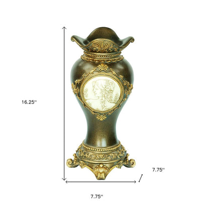 16" Bronze and Gold Leaf Urn Polyresin Table Vase