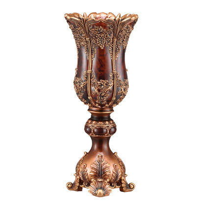 20" Brown and Red Floral Urn Polyresin Table Vase With Sculptural Details