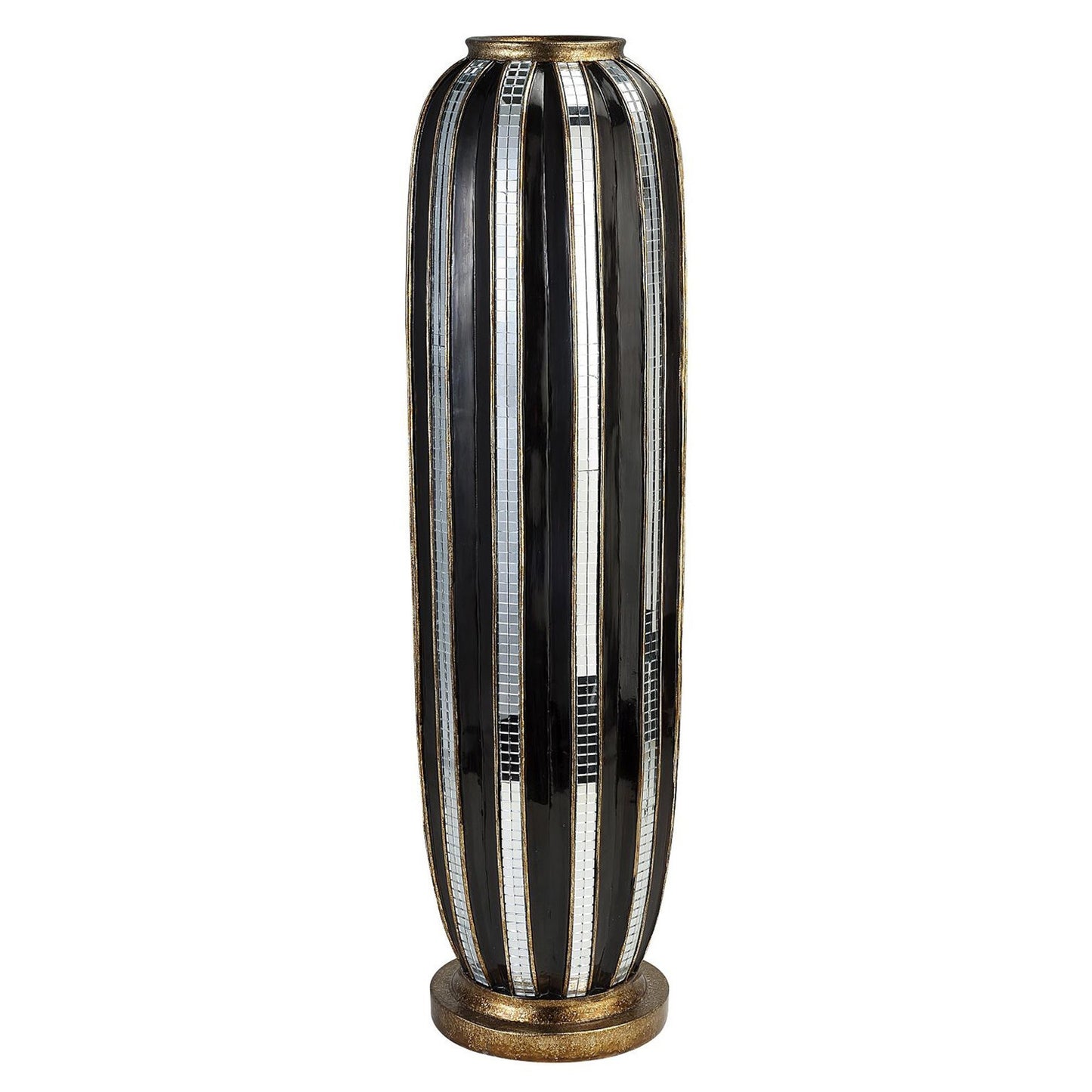 21" Black and Silver Striped Cylinder Polyresin Floor Vase